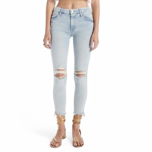 MOTHER The Stunner Zip Ankle Step Fray Jeans | Size 27 | Distressed Blue Denim - Picture 14 of 14
